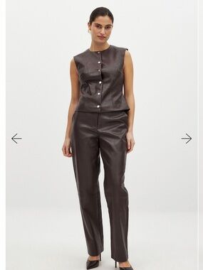 NA-KD X ZOE LISS Pu Brown Straight Leg High Waisted Trouser’s Women’s SZ Med 28”